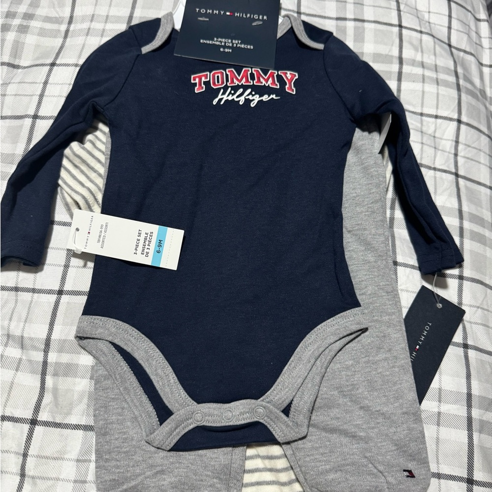 Tommy Hilfiger Navy and Gray Baby Bodysuit